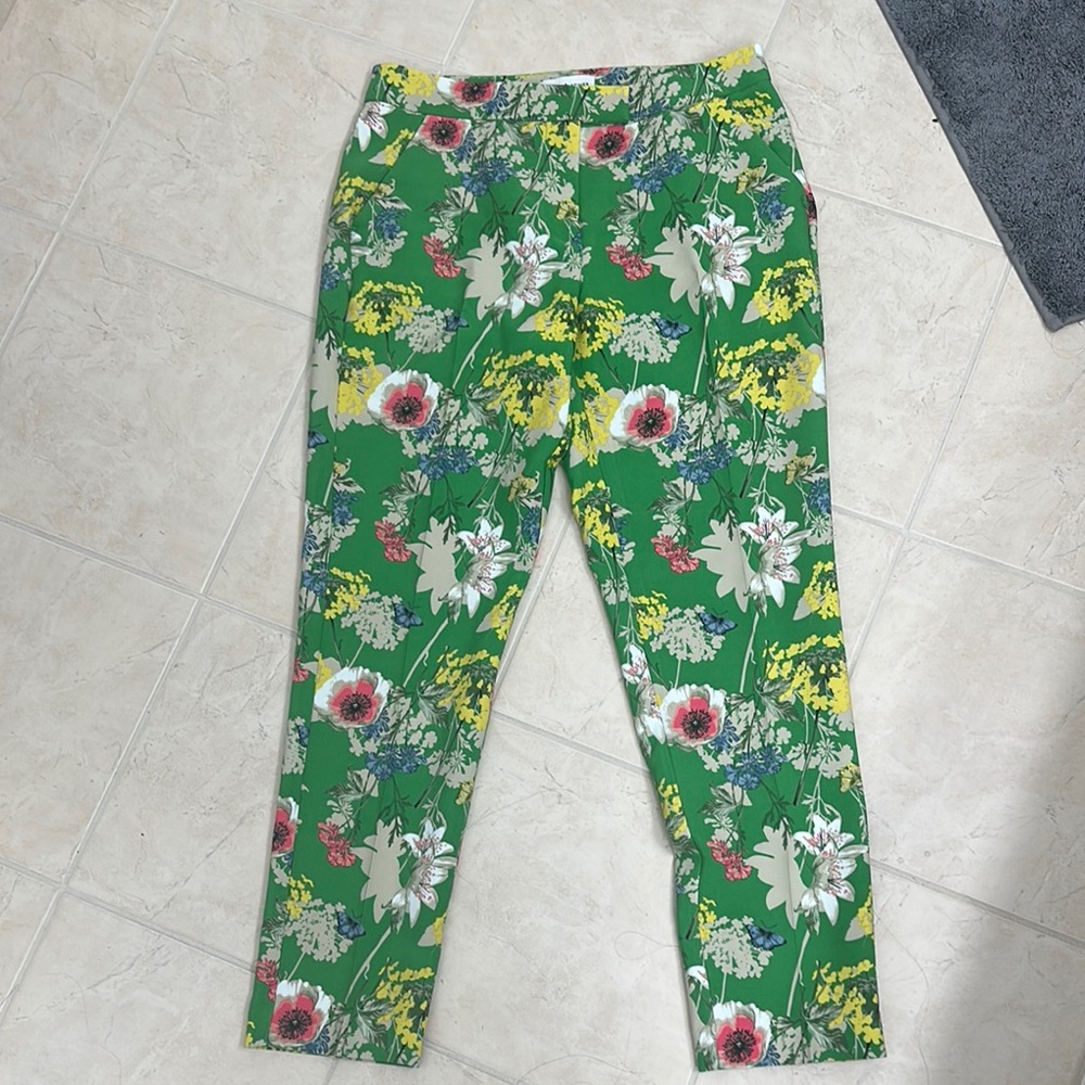 Gibson Green and Yellow Ankle Cropped Jeans with Floral Print